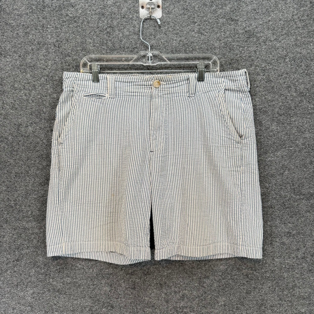 L.L Bean Seersucker Shorts Men 35 Blue White Striped Cotton Summer Casual Preppy